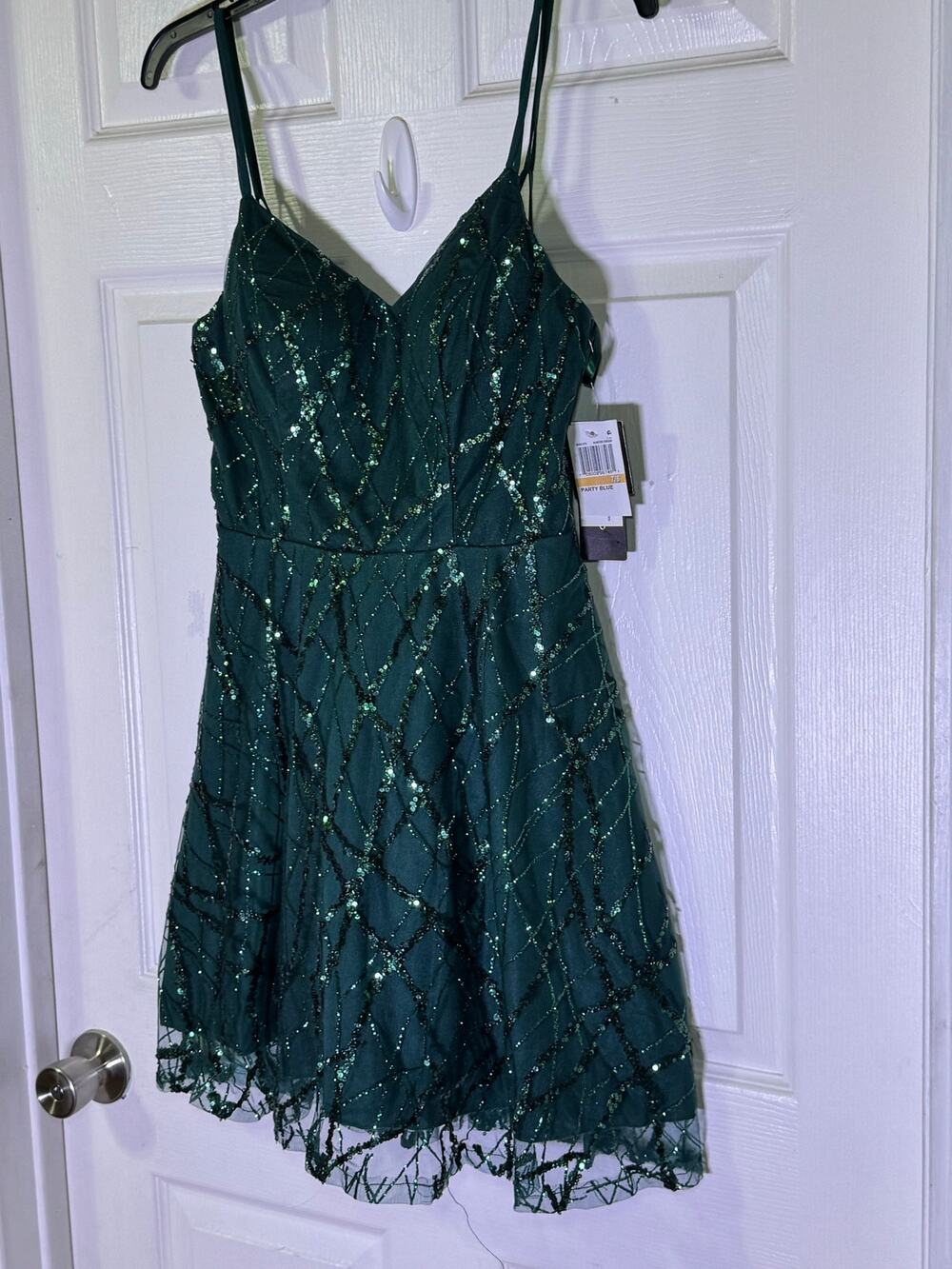 NWT City Studio Hunter Green Sequin Mesh Cocktail Party Dress Size 7/8